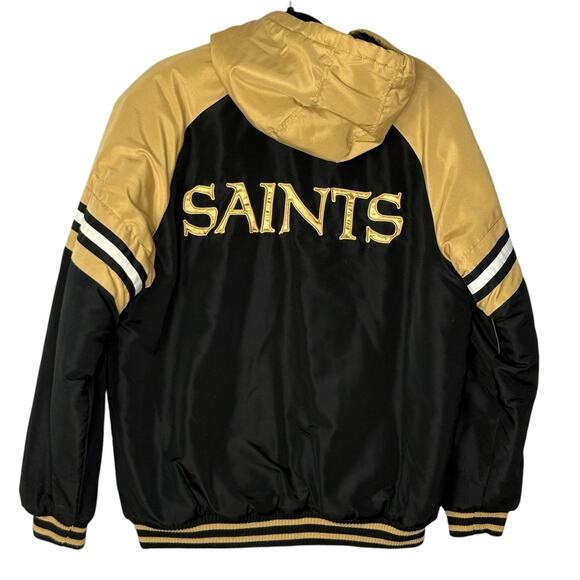NFL New Orleans Saints Bomber Jacket Hooded Black Gold G-III Men’s Size M - Picture 3 of 6